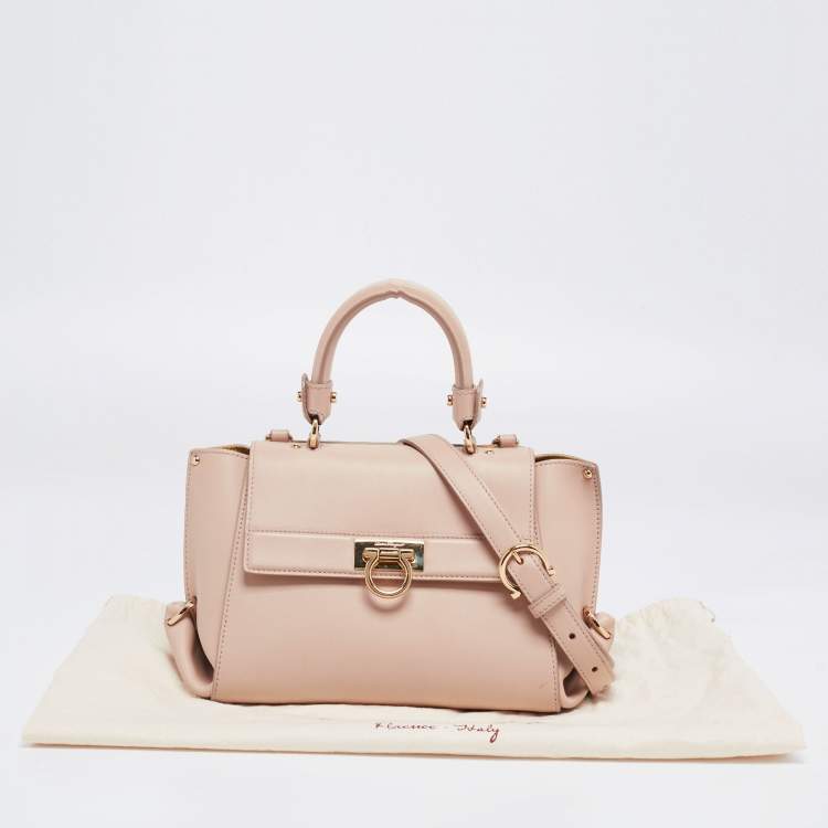 Pre Owned Salvatore Ferragamo Beige Leather Small Sofia Top Handle Bag