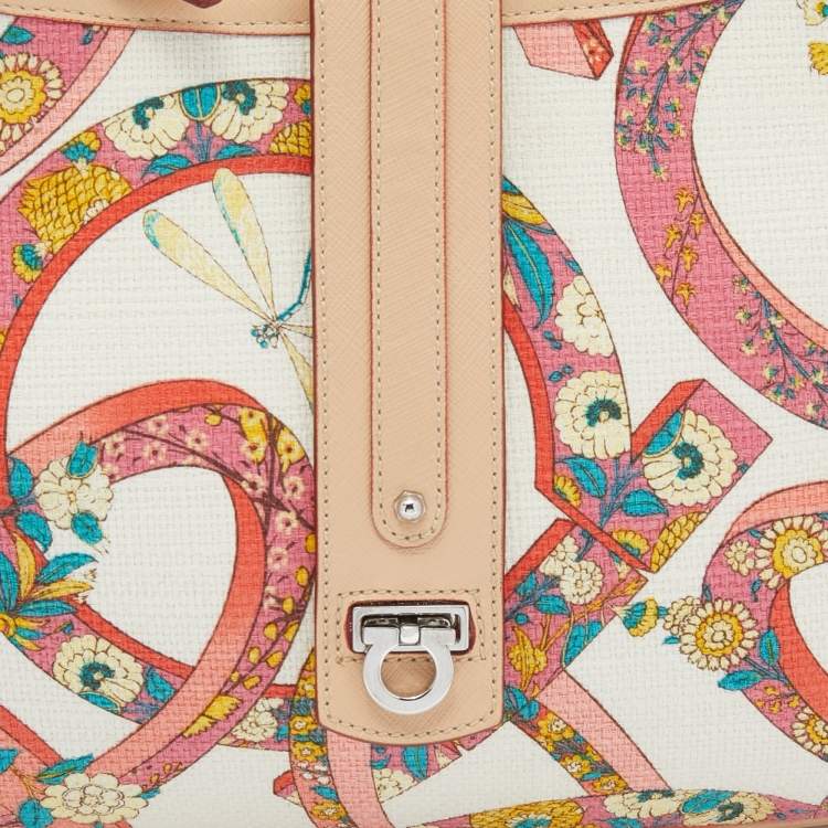 Pre Owned Salvatore Ferragamo Multicolor Printed Fabric and Leather Hobo