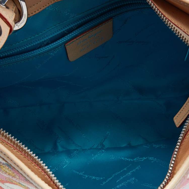 Pre Owned Salvatore Ferragamo Multicolor Printed Fabric and Leather Hobo