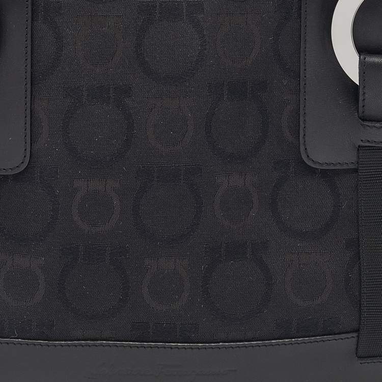 Pre Owned Salvatore Ferragamo Back Gancini Canvas and Leather Tote