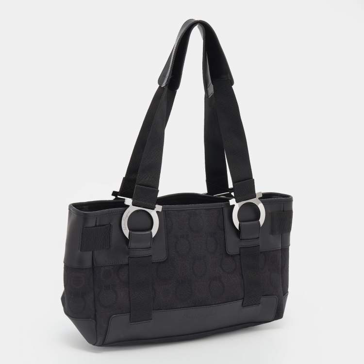 Pre Owned Salvatore Ferragamo Back Gancini Canvas and Leather Tote