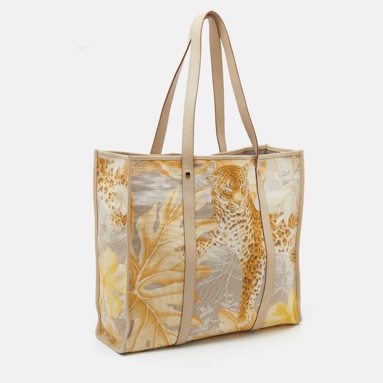 Pre Owned Salvatore Ferragamo Multicolor Jungle Print Canvas and Leather Tote