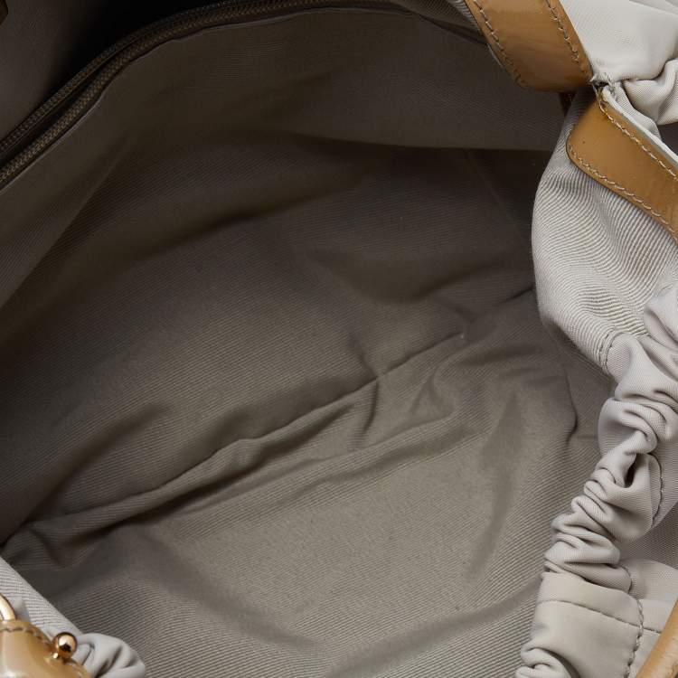 Pre Owned Salvatore Ferragamo Beige Nylon and Patent Leather Hobo