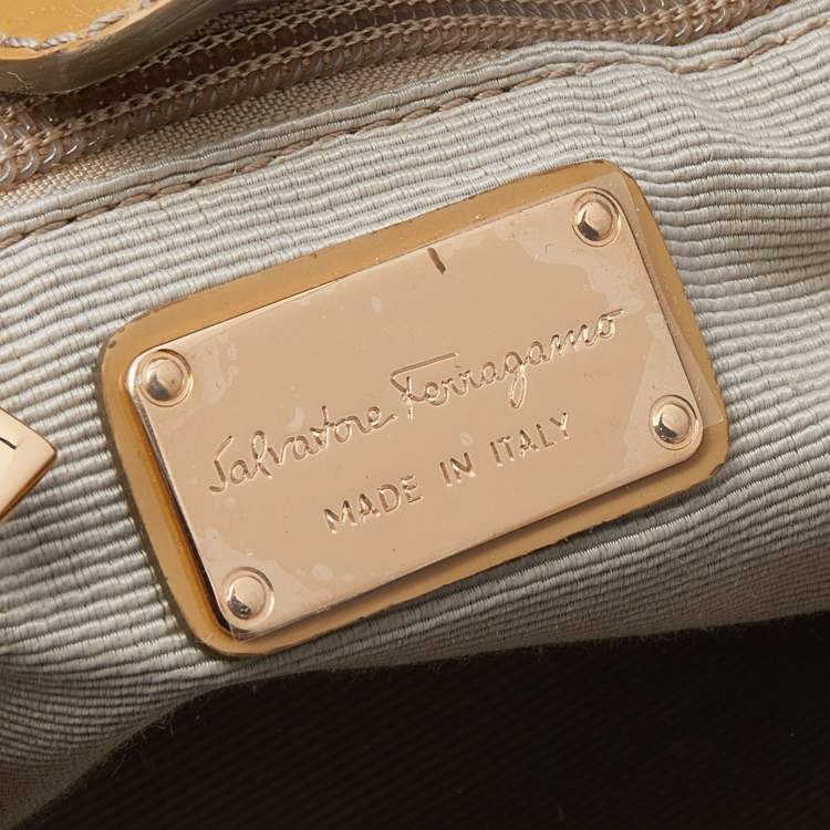 Pre Owned Salvatore Ferragamo Beige Nylon and Patent Leather Hobo