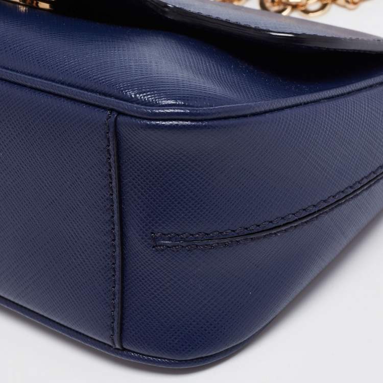 Pre Owned Salvatore Ferragamo Navy Blue Saffiano Leather Gancini Icona Vit Paris Crossbody Bag