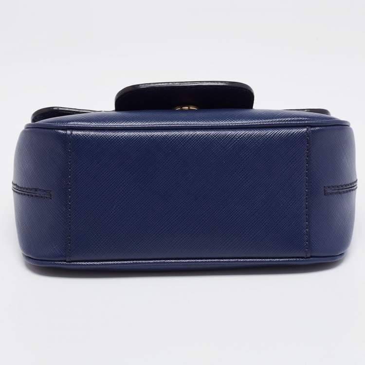 Pre Owned Salvatore Ferragamo Navy Blue Saffiano Leather Gancini Icona Vit Paris Crossbody Bag