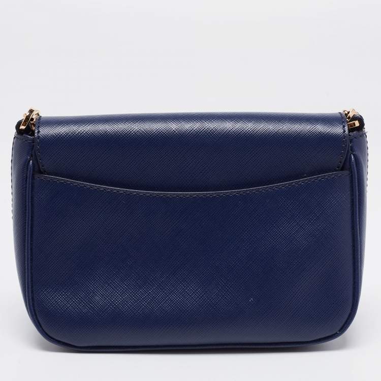 Pre Owned Salvatore Ferragamo Navy Blue Saffiano Leather Gancini Icona Vit Paris Crossbody Bag