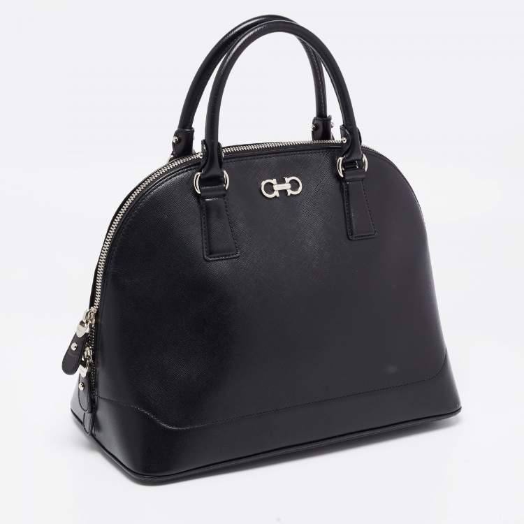Pre Owned Salvatore Ferragamo Black Leather Batik Gancino Bag