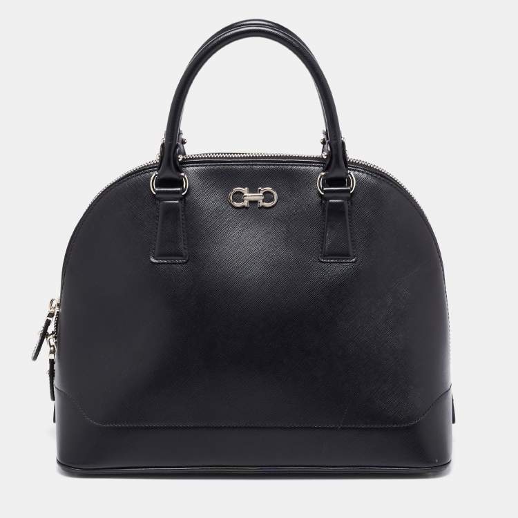Pre Owned Salvatore Ferragamo Black Leather Batik Gancino Bag