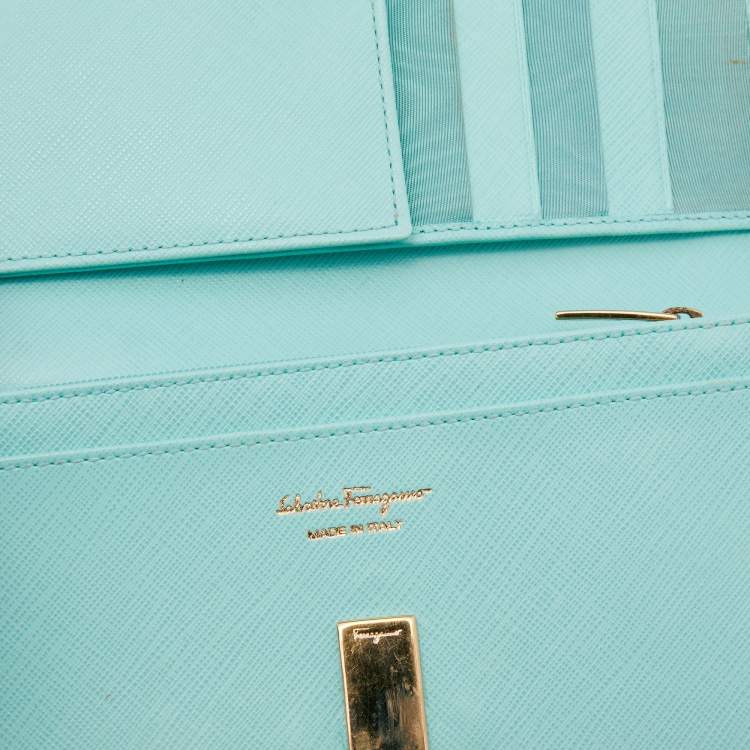 Pre Owned Salvatore Ferragamo Aqua Green Leather Gancini Icona Continental Wallet