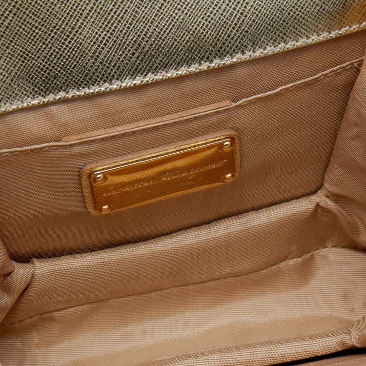 Pre Owned Salvatore Ferragamo Gold Leather Mini Ginny Crossbody Bag