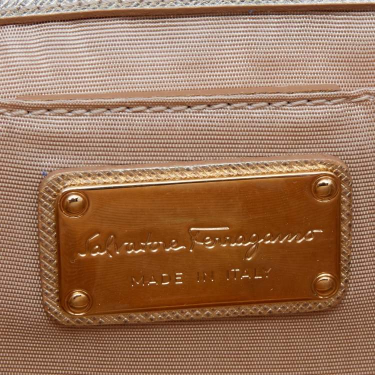 Pre Owned Salvatore Ferragamo Gold Leather Mini Ginny Crossbody Bag