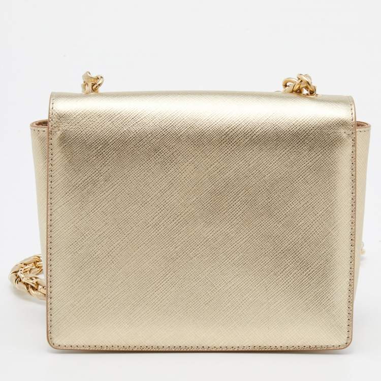 Pre Owned Salvatore Ferragamo Gold Leather Mini Ginny Crossbody Bag