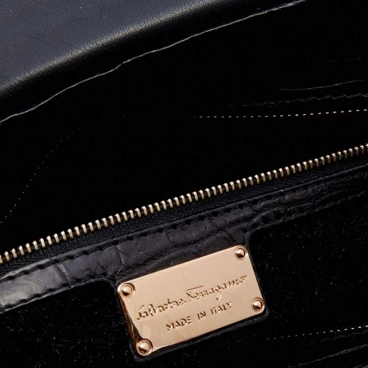 Pre Owned Salvatore Ferragamo Black Crocodile Leather Sofia Top Handle Bag