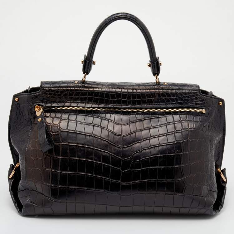 Pre Owned Salvatore Ferragamo Black Crocodile Leather Sofia Top Handle Bag