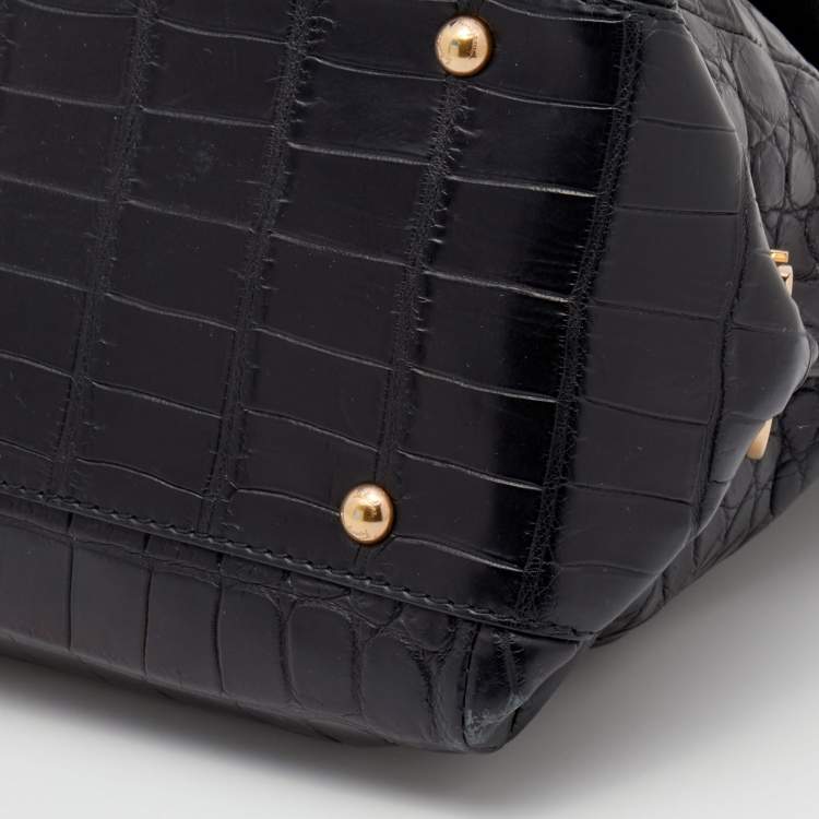 Pre Owned Salvatore Ferragamo Black Crocodile Leather Sofia Top Handle Bag