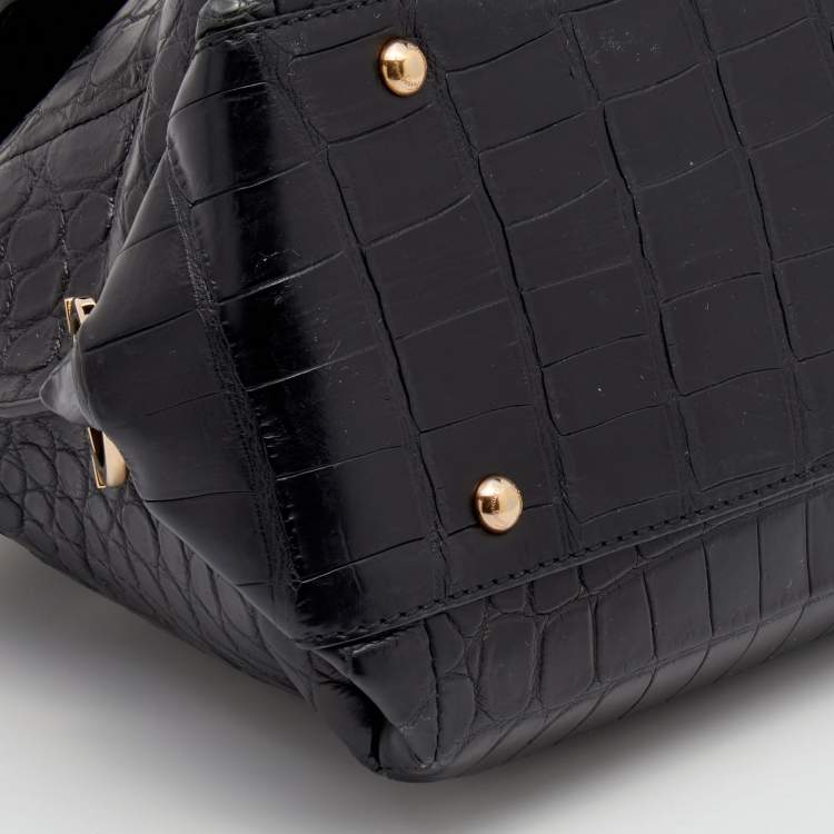 Pre Owned Salvatore Ferragamo Black Crocodile Leather Sofia Top Handle Bag