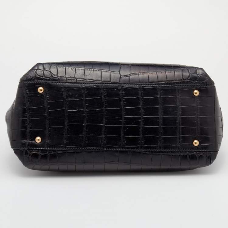 Pre Owned Salvatore Ferragamo Black Crocodile Leather Sofia Top Handle Bag