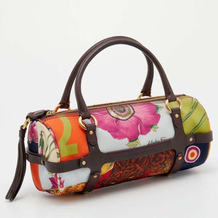 Pre Owned Salvatore Ferragamo Multicolor Fiera Print Nylon Satchel