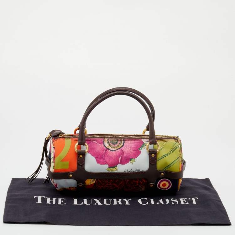 Pre Owned Salvatore Ferragamo Multicolor Fiera Print Nylon Satchel