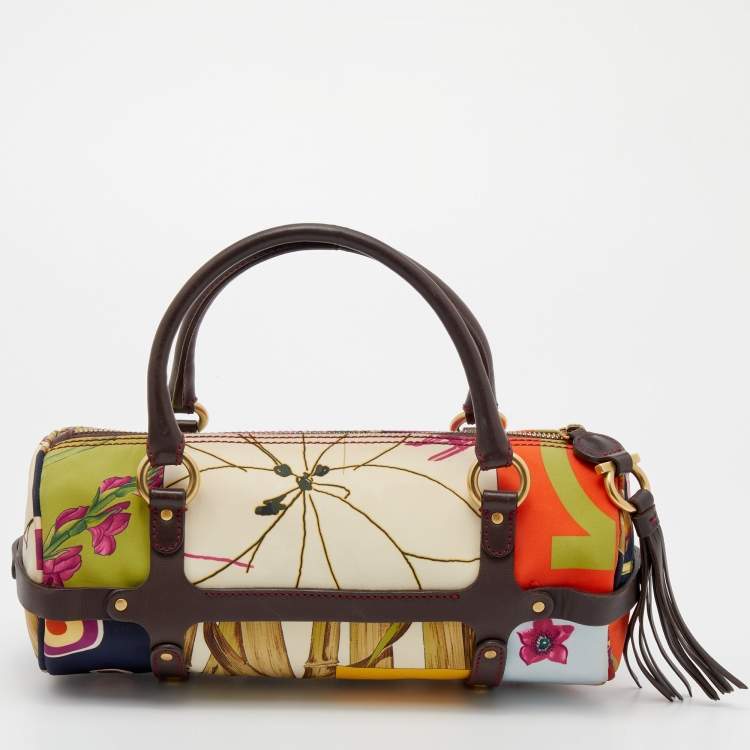 Pre Owned Salvatore Ferragamo Multicolor Fiera Print Nylon Satchel