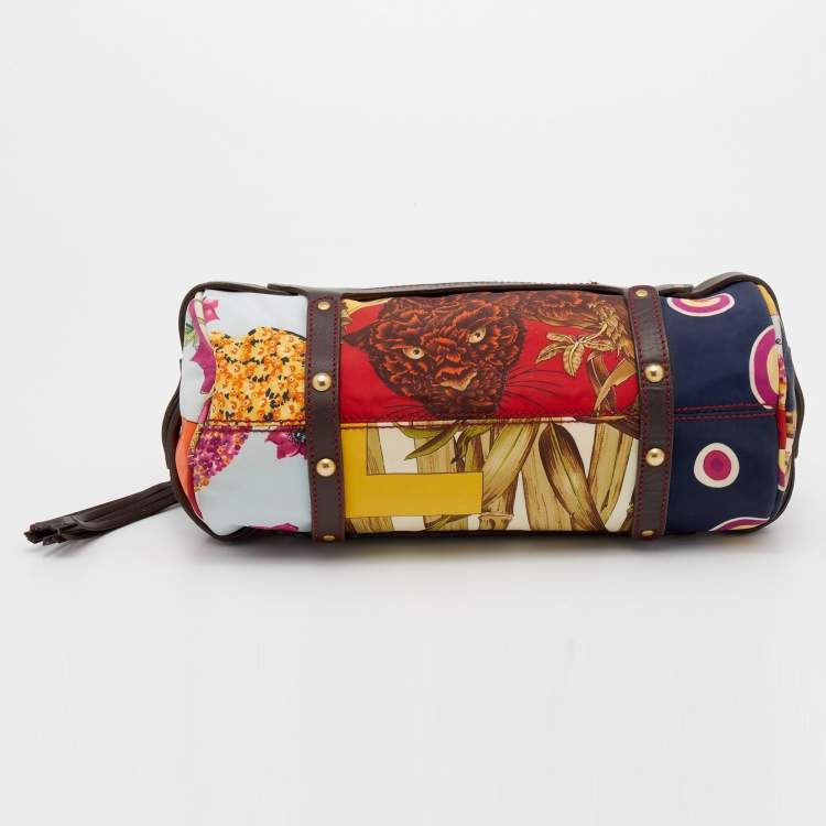 Pre Owned Salvatore Ferragamo Multicolor Fiera Print Nylon Satchel