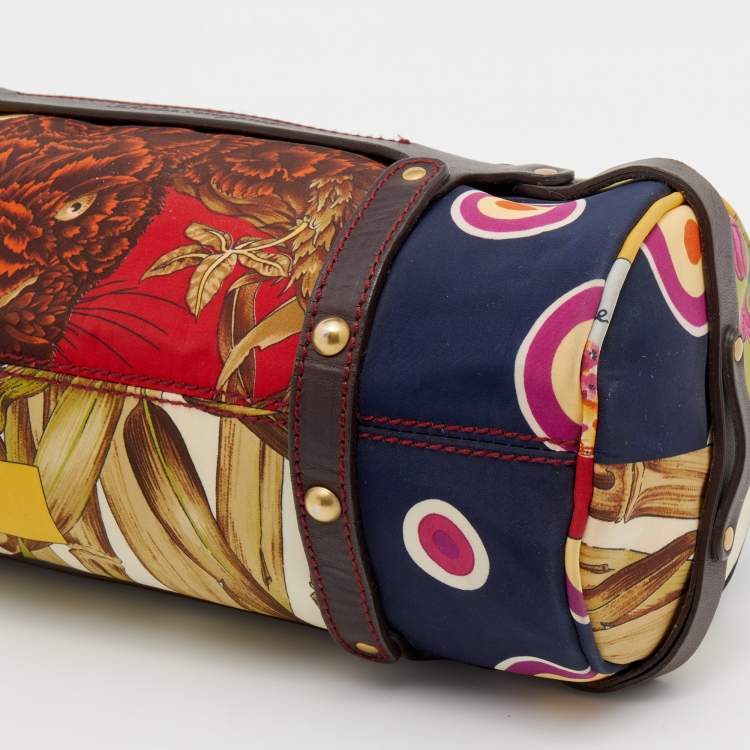 Pre Owned Salvatore Ferragamo Multicolor Fiera Print Nylon Satchel