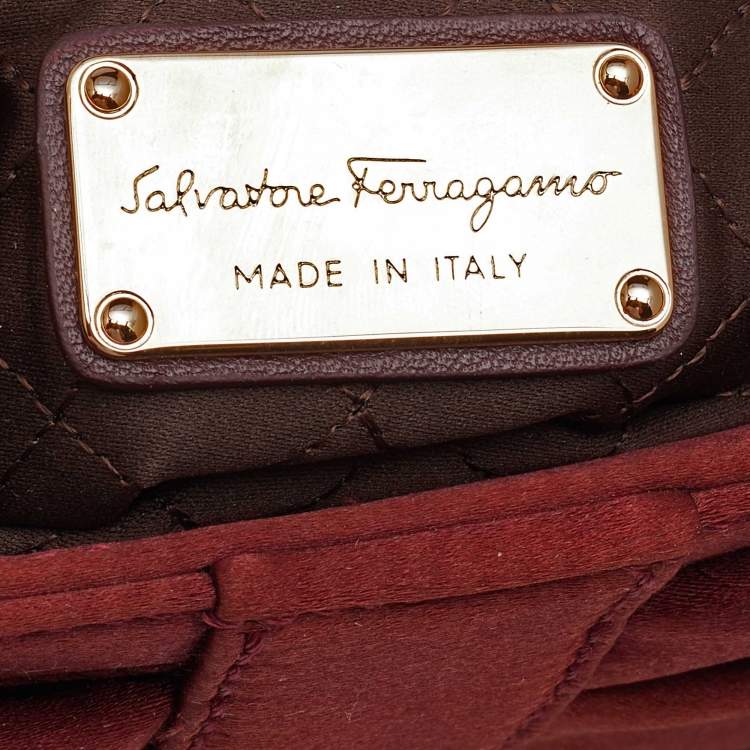 Pre Owned Salvatore Ferragamo Burgundy Satin Knot Chain Clutch
