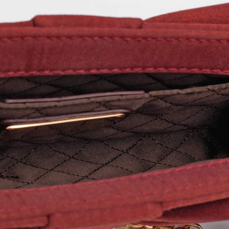 Pre Owned Salvatore Ferragamo Burgundy Satin Knot Chain Clutch