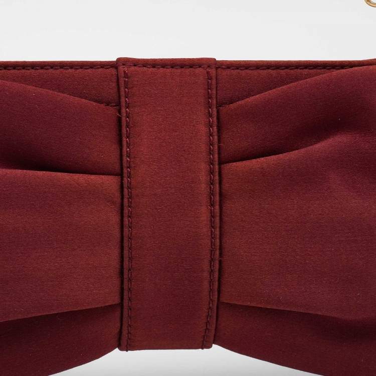 Pre Owned Salvatore Ferragamo Burgundy Satin Knot Chain Clutch