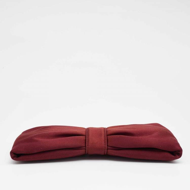 Pre Owned Salvatore Ferragamo Burgundy Satin Knot Chain Clutch