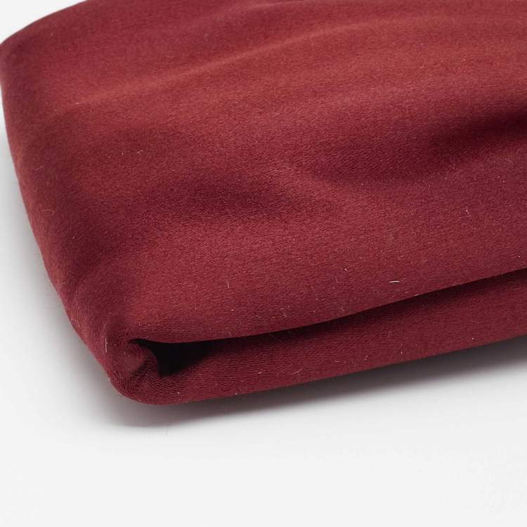 Pre Owned Salvatore Ferragamo Burgundy Satin Knot Chain Clutch