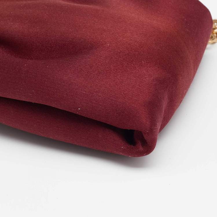 Pre Owned Salvatore Ferragamo Burgundy Satin Knot Chain Clutch