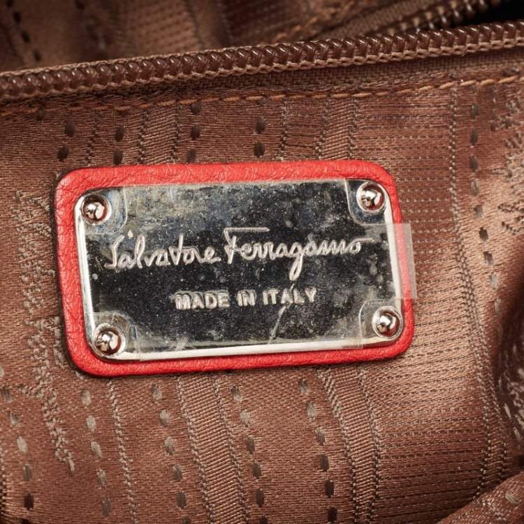 Pre Owned Salvatore Ferragamo Red Lipstick Leather Marisa Satchel
