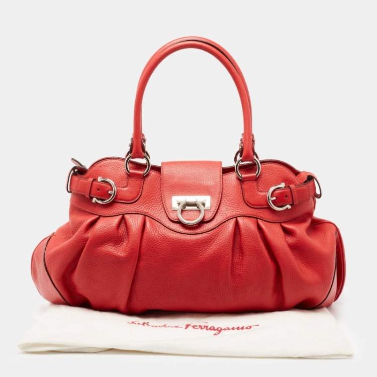 Pre Owned Salvatore Ferragamo Red Lipstick Leather Marisa Satchel