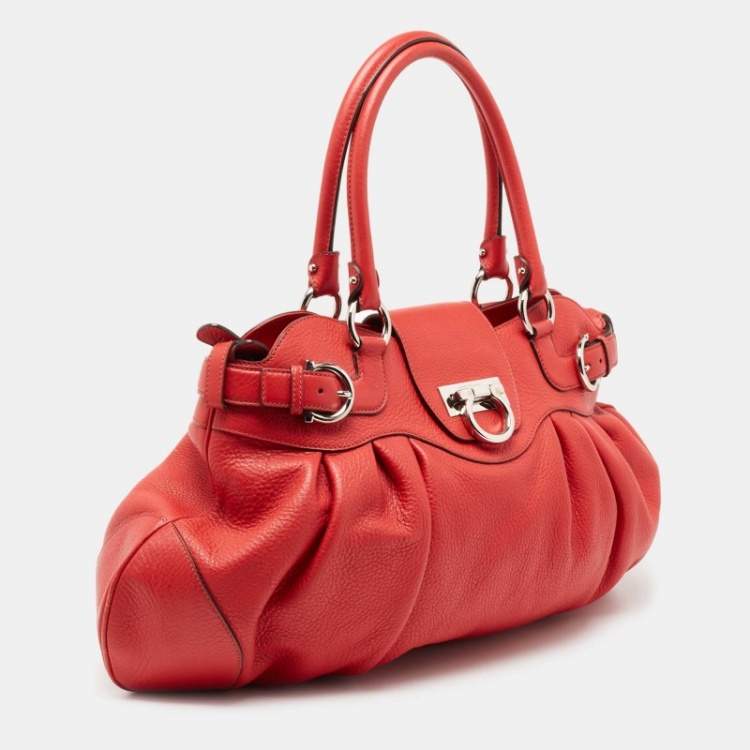 Pre Owned Salvatore Ferragamo Red Lipstick Leather Marisa Satchel