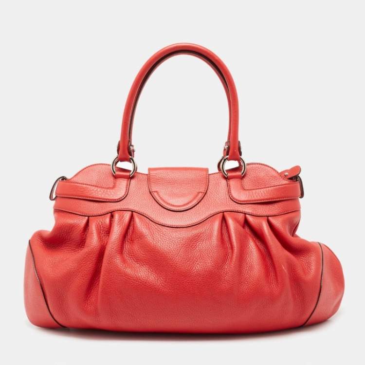 Pre Owned Salvatore Ferragamo Red Lipstick Leather Marisa Satchel