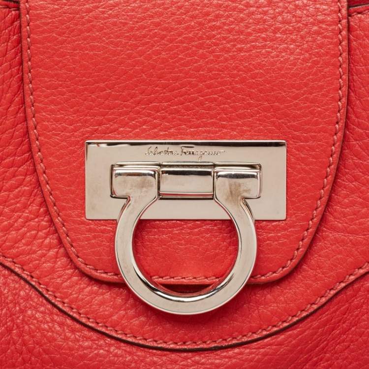 Pre Owned Salvatore Ferragamo Red Lipstick Leather Marisa Satchel