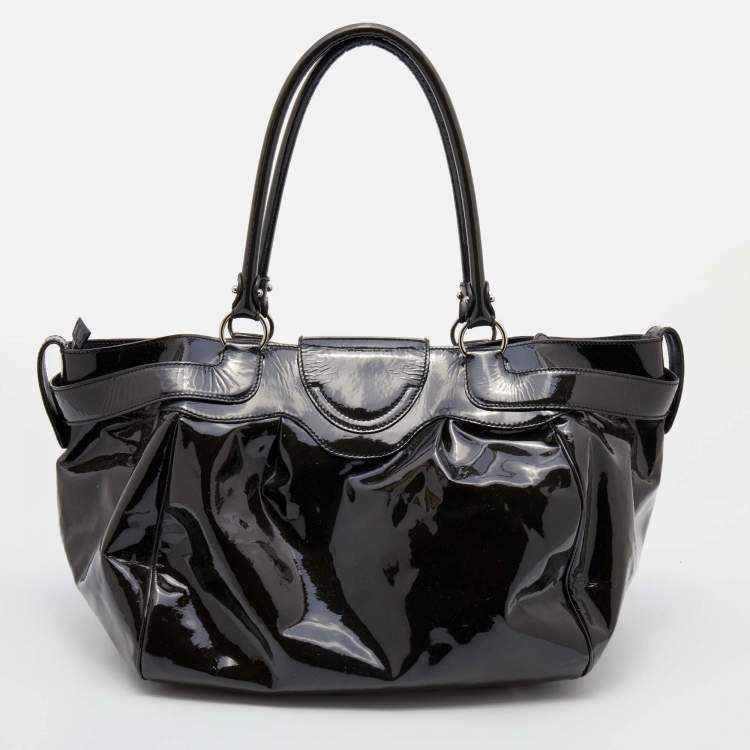 مملوكة مسبقًا Salvatore Ferragamo Dark Grey Patent Leather Marisa Satchel