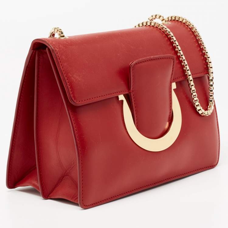 Pre Owned Salvatore Ferragamo Red Leather Thalia Shoulder Bag