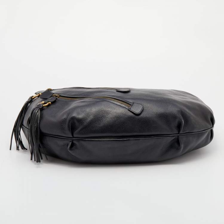 مملوكة مسبقًا Salvatore Ferragamo Black Leather Tassel Detail Hobo