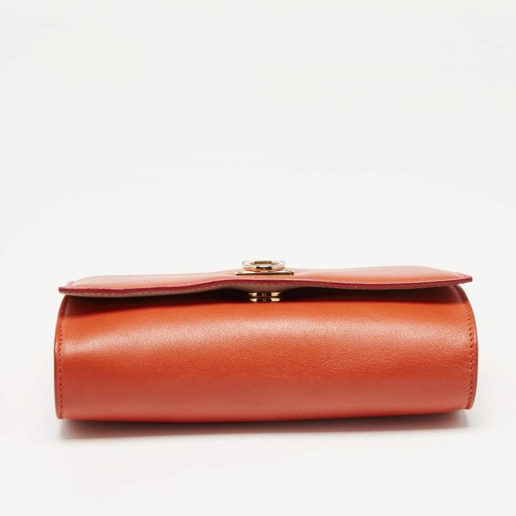 Pre Owned Salvatore Ferragamo Orange Gancini Flap Shoulder Bag
