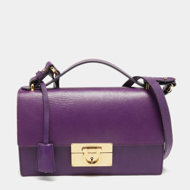 Salvatore Ferragamo Purple Leather Gancio Lock Top Handle Bag Salvatore ...