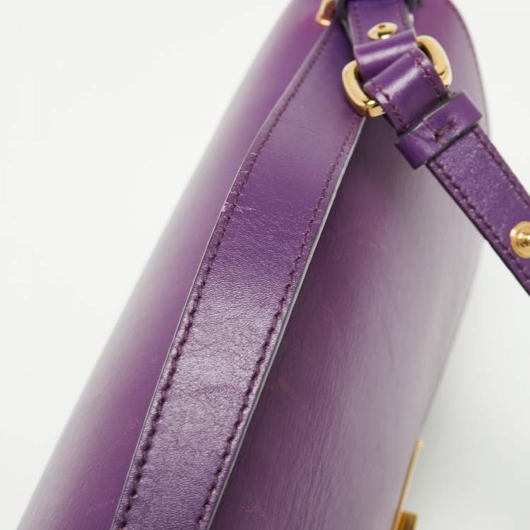 Pre Owned Salvatore Ferragamo Purple Leather Gancio Lock Top Handle Bag