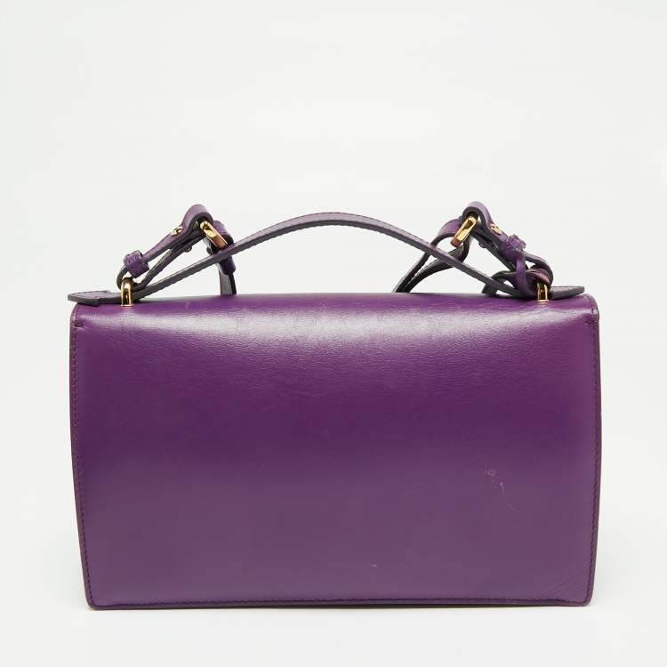 Pre Owned Salvatore Ferragamo Purple Leather Gancio Lock Top Handle Bag