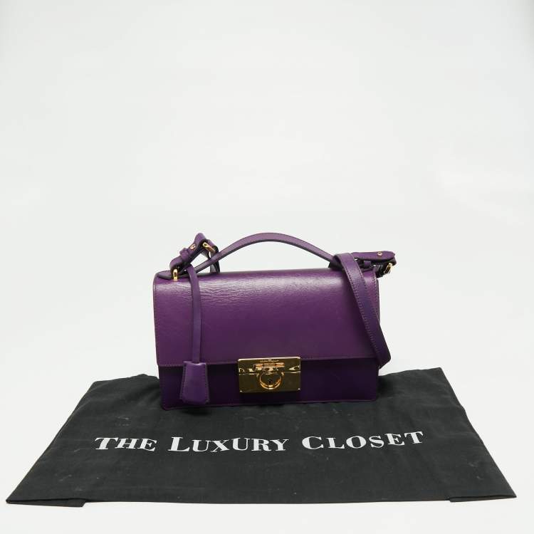 Pre Owned Salvatore Ferragamo Purple Leather Gancio Lock Top Handle Bag