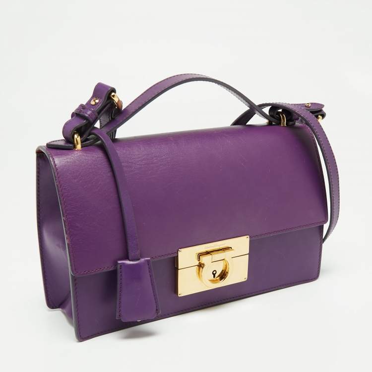 Pre Owned Salvatore Ferragamo Purple Leather Gancio Lock Top Handle Bag