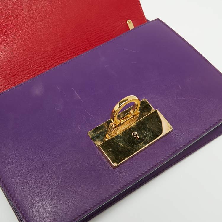 Pre Owned Salvatore Ferragamo Purple Leather Gancio Lock Top Handle Bag