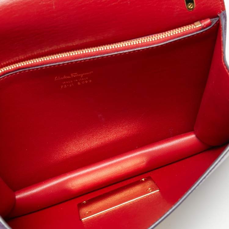 Pre Owned Salvatore Ferragamo Purple Leather Gancio Lock Top Handle Bag