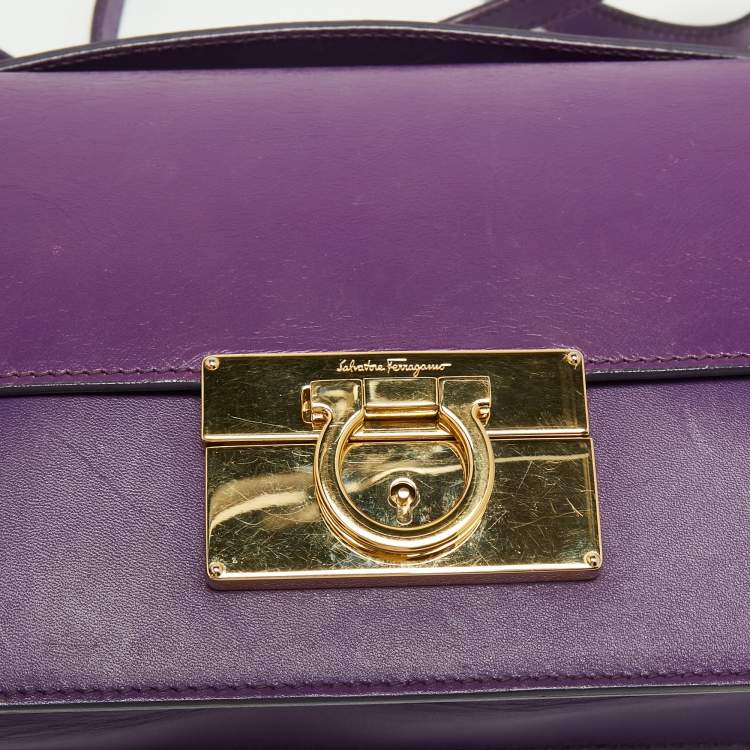 Pre Owned Salvatore Ferragamo Purple Leather Gancio Lock Top Handle Bag